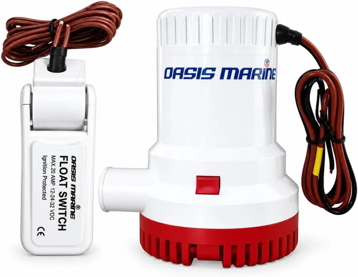 Oasis Marine 2000 GPH 12V Bilge Pump with 1-1/8" Outlet and Float Switch