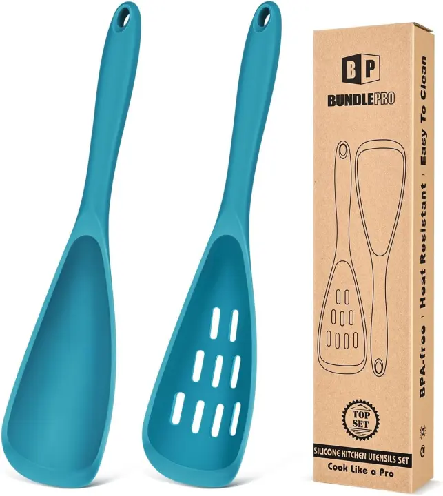 One-Piece Silicone Cooking Spoons — 2-Pack for Nonstick Cookware