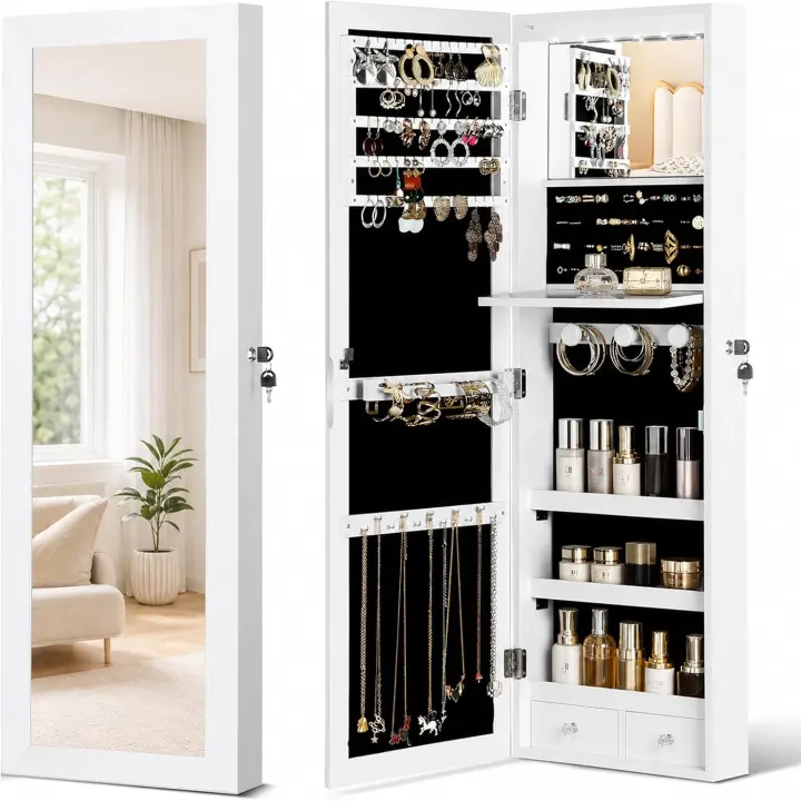 Over-the-Door Jewelry Cabinet with Full-Length Mirror