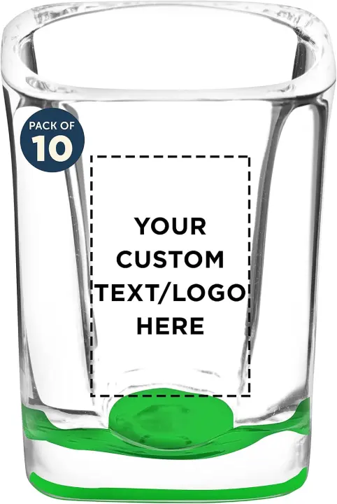 Personalized Square Shot Glasses — 2 oz Set of 10 (Green)