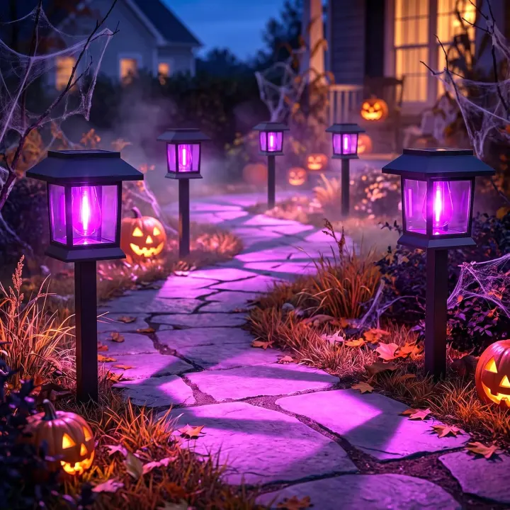 Purple Solar Pathway Lights — 12-Pack Outdoor LED Garden Stakes