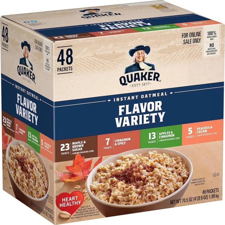 Quaker Instant Oatmeal — 4-Flavor Variety, 48 Single-Serve Packets