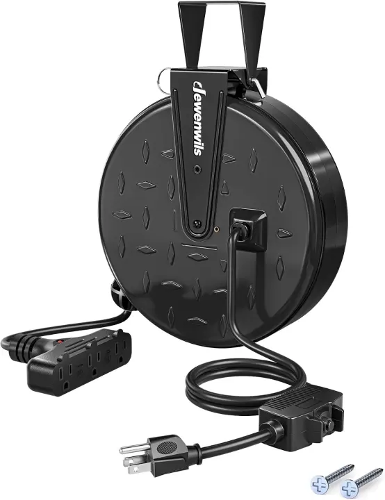 Retractable Metal Extension Cord Reel — 30 ft Power Cord