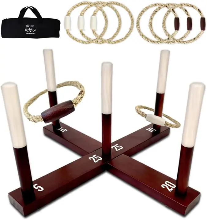 Rustic Wooden Ring Toss Set — All-Weather Yard Game