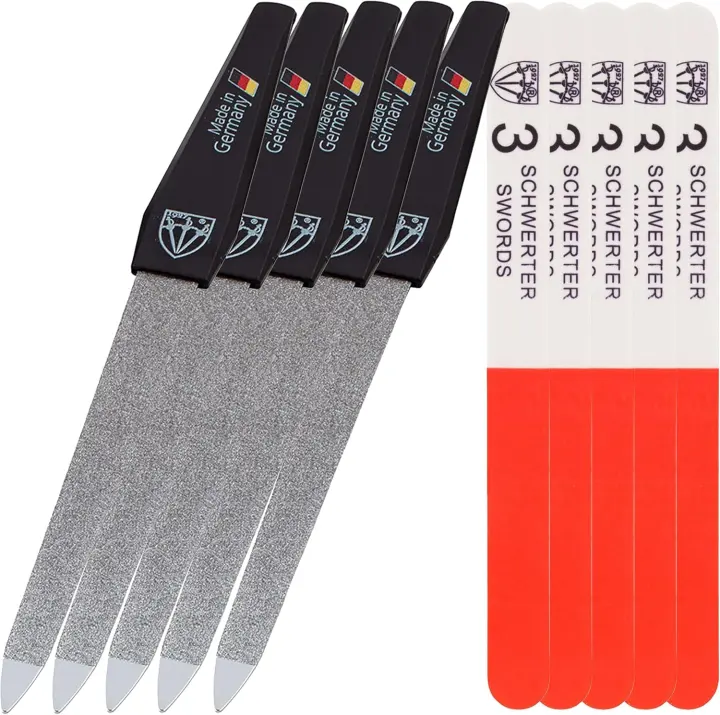 Sapphire-Coated Metal Nail File Set — 5 Files + 5 Three-Way Buffers