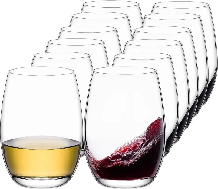 Set of 12 Stemless Wine Glasses — 17oz Lead-Free Drinking Glasses