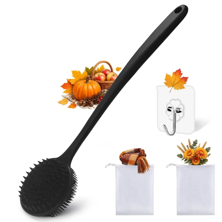 Silicone Dual‑Sided Shower Scrubber with Long Handle — Exfoliate & Massage