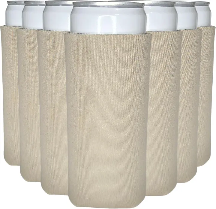 Slim Can Cooler Sleeves — 12-Pack Blank Collapsible Foam (Sandstone)