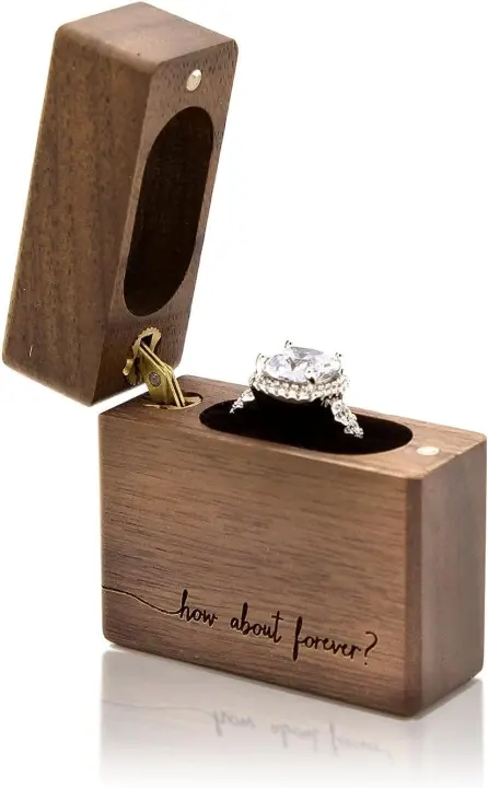 Slim Walnut Engagement Ring Box — Magnetic Pocket Proposal Case