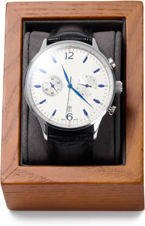Solid Wood Single Watch Display Stand — Grey Microfiber Holder