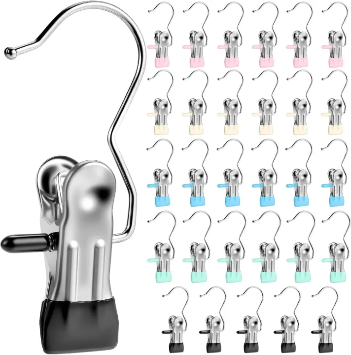 Stainless Steel Hanging Clips — 30-Pack Heavy-Duty Clothes Hangers