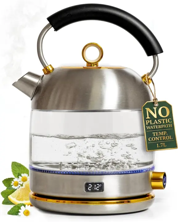 Styled Settings Stainless Steel Electric Kettle with Temp Dial