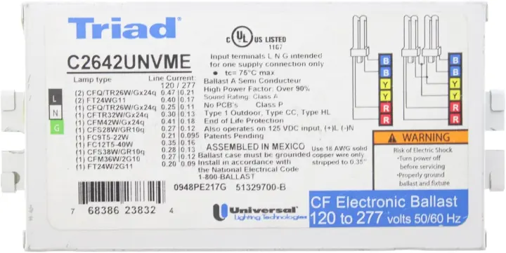 Triad Universal C2642UNVME 2-Lamp Compact Fluorescent Electronic Ballast