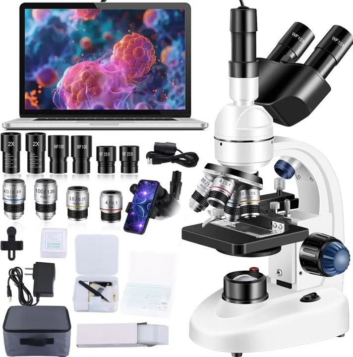 Trinocular Compound Microscope 40x–5000x with Dual Stage & HD USB Camera