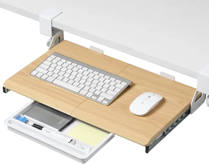 Under-Desk Keyboard Tray with Metal Rails, 19.7 x 11.8 in — Oak