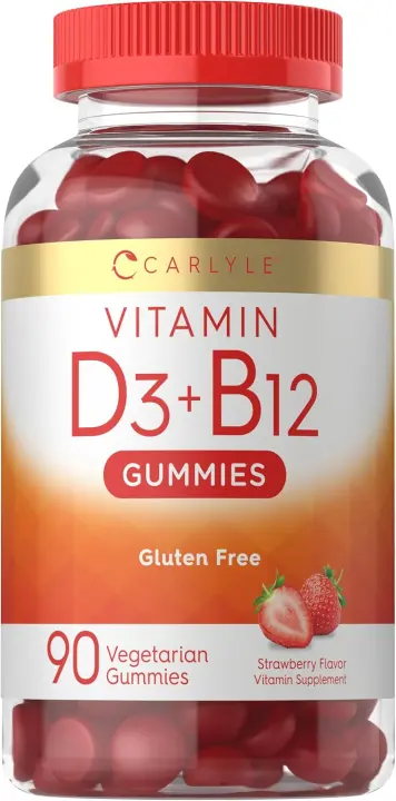 Vitamin D3 + B12 Strawberry Gummies — Vegetarian 90-Count Supplement