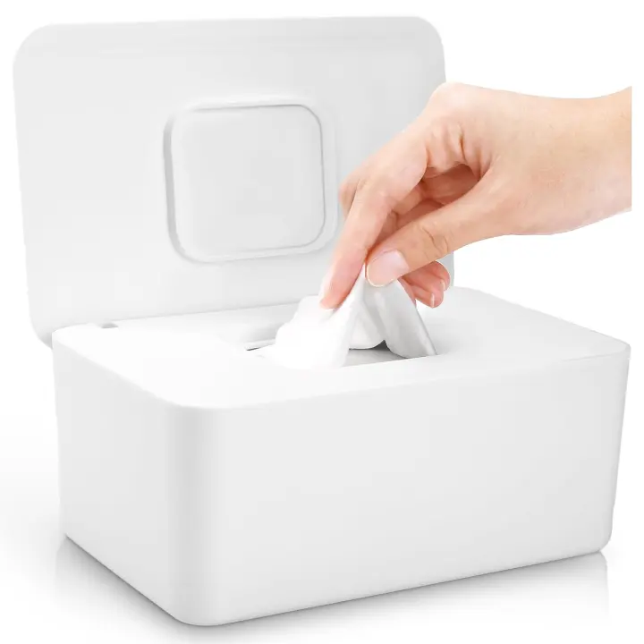 White Baby Wipes Dispenser with Sealing Lid — Refillable Wipe Box