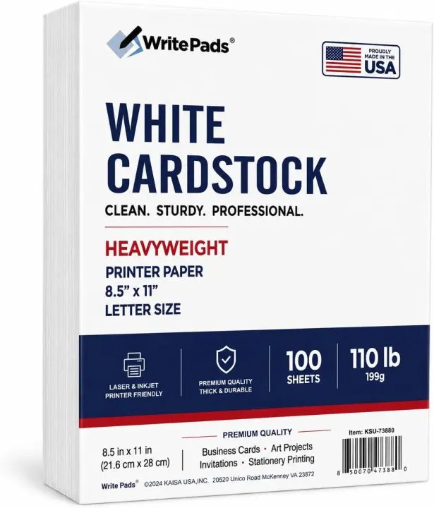 White Heavyweight Cardstock 8.5 x 11 — 110 lb / 199 gsm, 100 Sheets