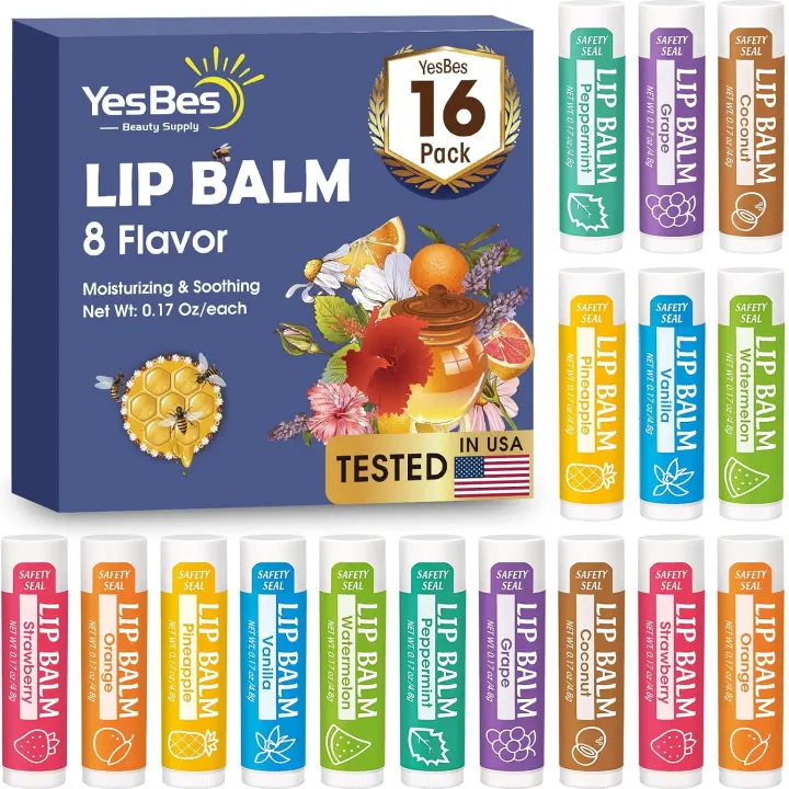 YesBes 16‑Pack Natural Lip Balm — Moisturizing Stick Set