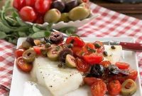 Sun-Kissed Sea Bass with Briny Olives, Burst Tomatoes, and Tangy Capers