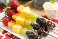 Rainbow Fruit Skewers with Velvety White Chocolate Mascarpone