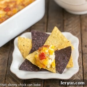 A delectable close-up of Fiesta Corn Dip, garnished with fresh cilantro, ready for serving.