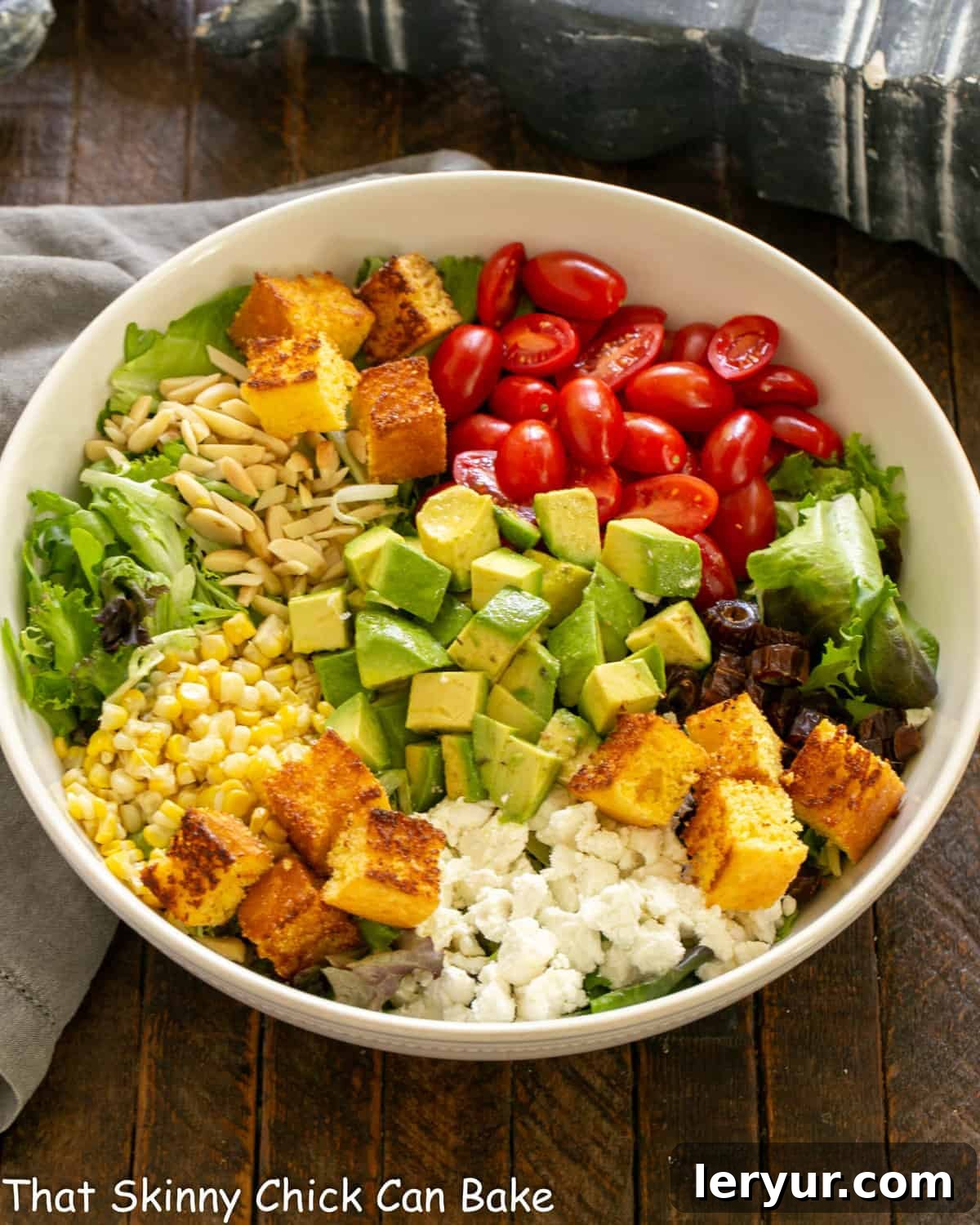 Macho Salad ingredients in a white serving bowl.