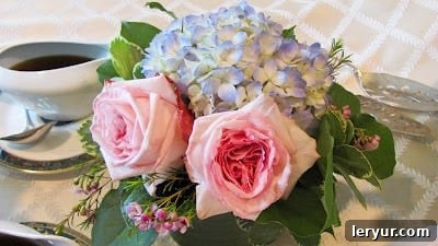 A charming bouquet of flowers, adding a touch of elegance to any setting, perfect for a cozy kitchen scene