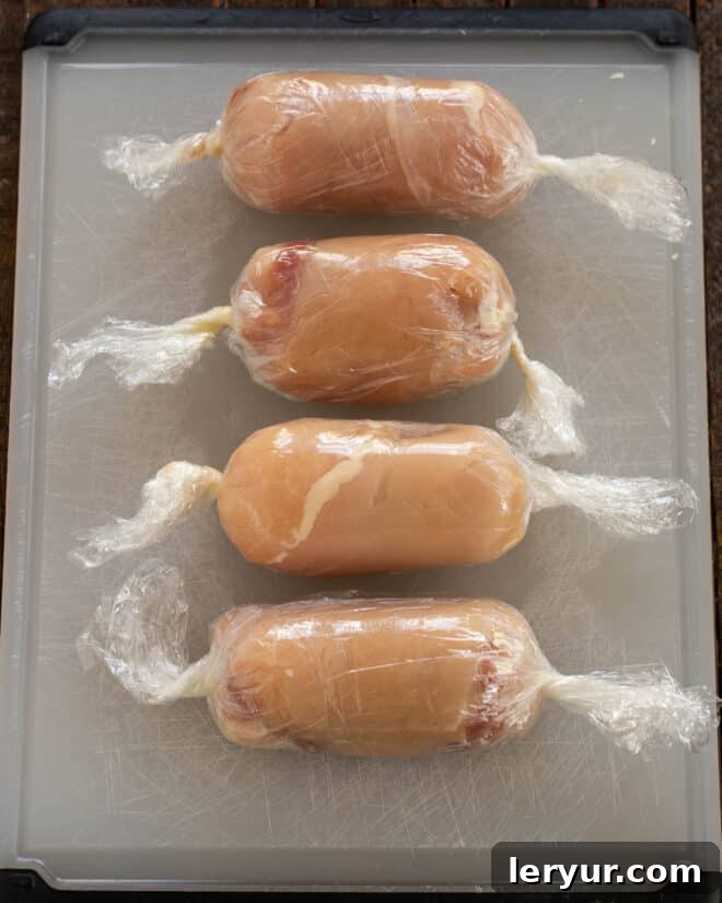 Step 4 making chicken cordon bleu.
