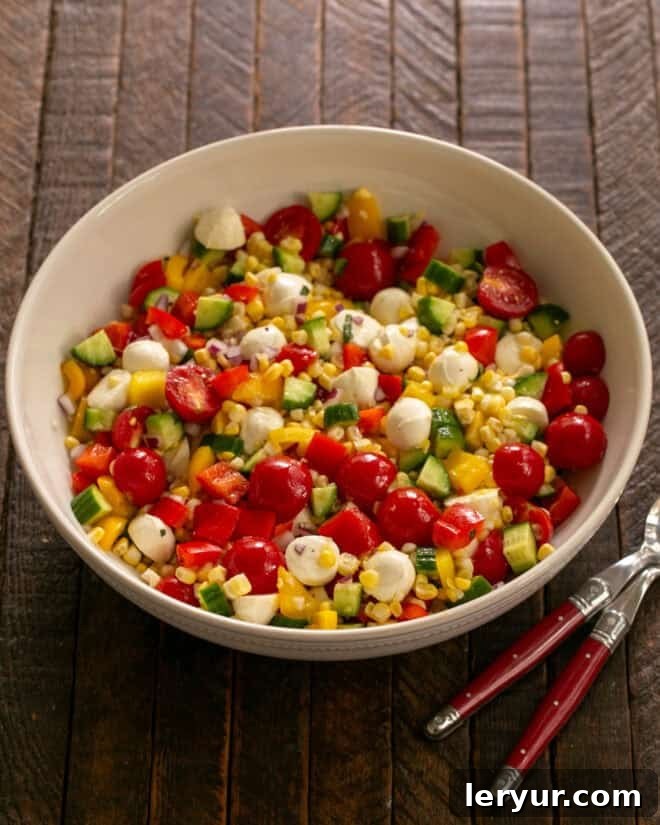 Kaleidoscope Summer Salad 6 Step 3: Gently tossing the chopped salad ingredients in a large bowl before adding the dressing.