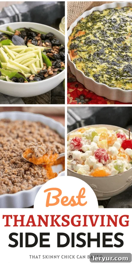 Best Thanksgiving Side Dishes collage with 4 photos and a text box featuring various holiday recipes.
