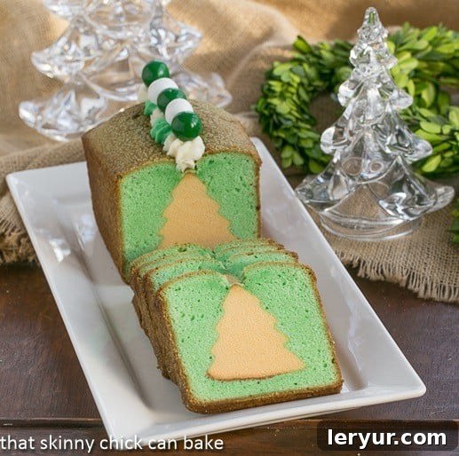 Holiday Cream Cheese Pound Cake - featuring a Christmas tree surprise in every slice! Holiday Cream Cheese Pound Cake with a delightful Christmas tree surprise inside