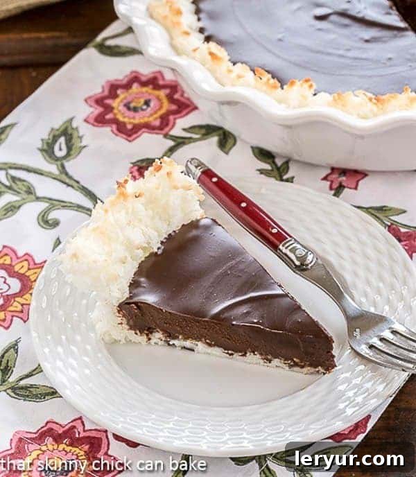 Coconut Crusted Chocolate Ganache Pie | Only FOUR ingredients in this marvelous pie!!