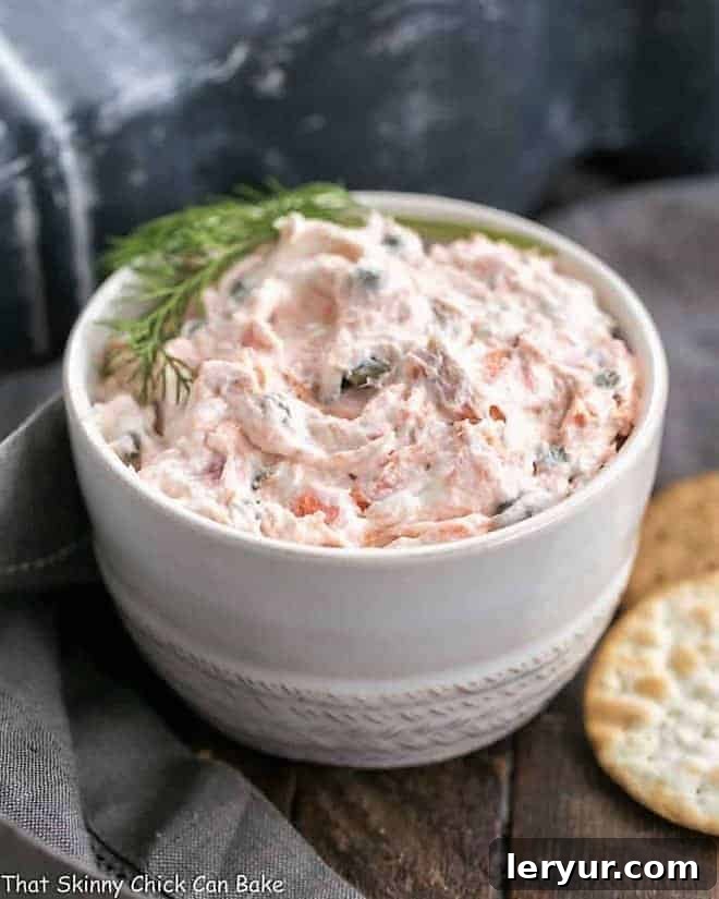 A sour cream dip with smoked salmon that tastes wonderful with potato chips, veggies or crackers.