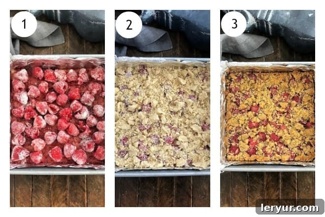 Raspberry Bars process shots collage showing layers.