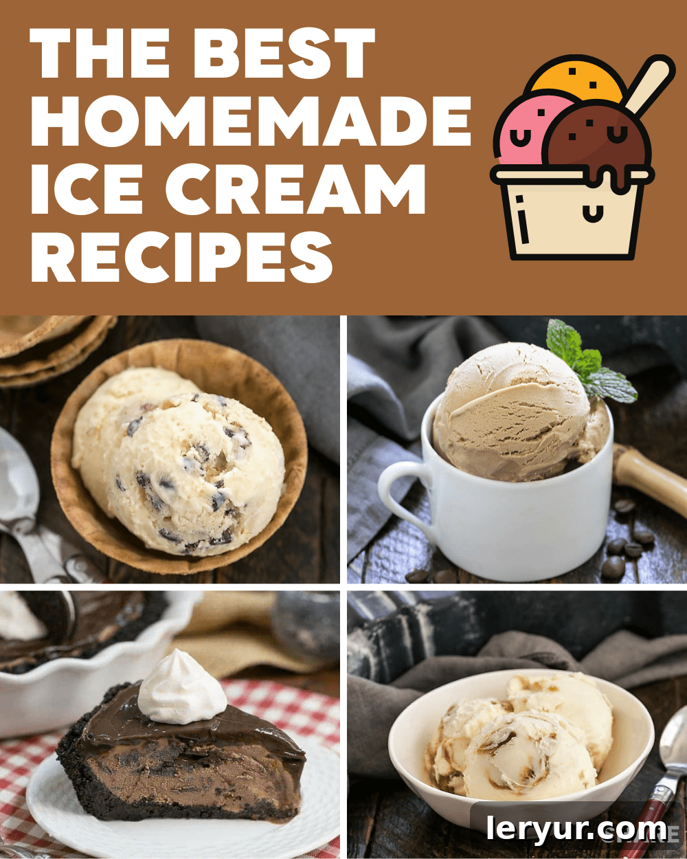 DIY Ice Cream Delights 2 A vibrant collage showcasing four delicious homemade ice cream flavors, perfect for summer indulgence.