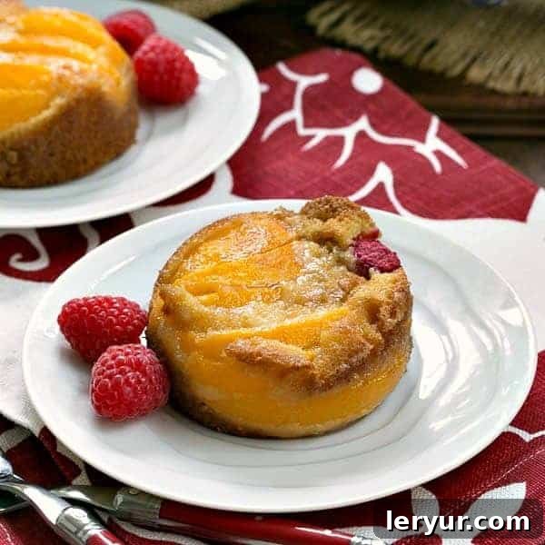 Oven Roasted Peach Cakes on white plates