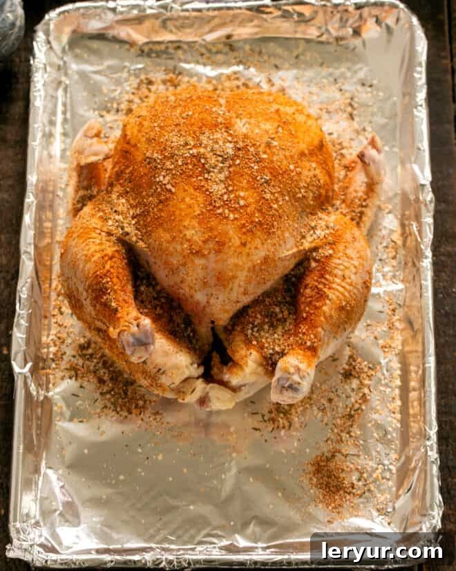 Rotisserie Chicken Perfection 4 Smear chicken with rub, cover with plastic wrap and refrigerate 6 or more hours, then roast as directed.