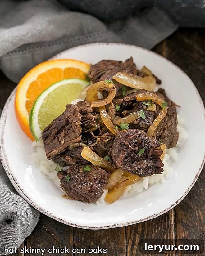 Crispy Cuban Vaca Frita Shredded Beef 2 Overhead view of shredded Cuban beef