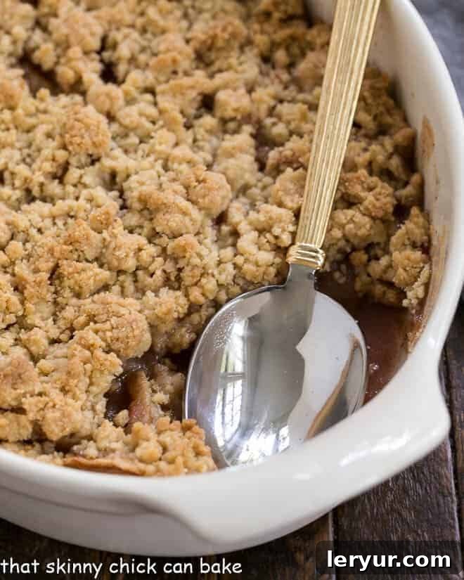 Apple crisp with serving removed.