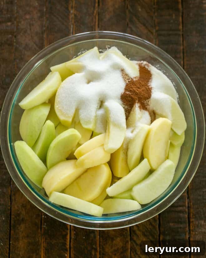Sugar and spices added to apples.