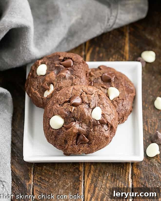 Rich chocolate cookies loaded with dark and white chocolate chips!