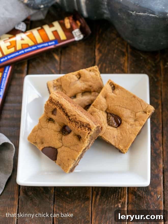 Irresistible Bar Cookie Delights 8 3 Toffee Blondies on a square white plate