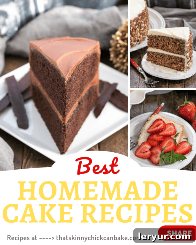 Irresistible Cake Delights 2 A vibrant collage featuring three tempting homemade cake recipes, including a fluffy angel food cake, a rich chocolate cake, and a berry-topped meringue cake. Each image captures the artistry and deliciousness of home baking, inviting viewers to explore the best cake recipes for any occasion.