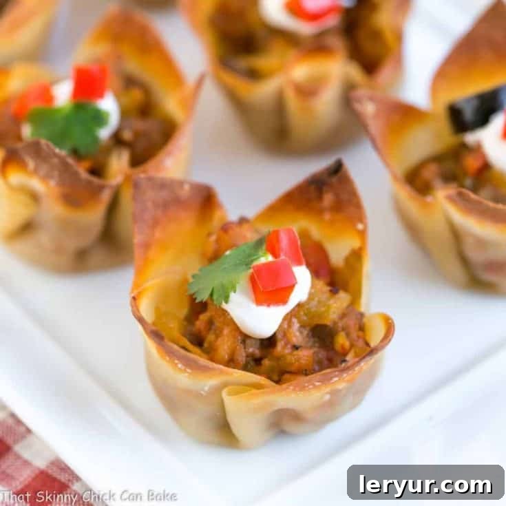 Mini Mexican Tarts | Crispy Wonton Shells filled with spiced sausage and cheese!