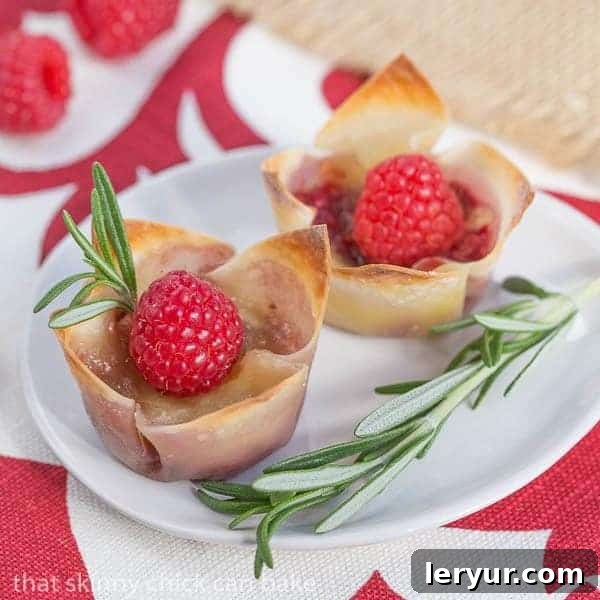 Raspberry Brie Bites presented beautifully on a white plate, showcasing their golden crust and melted cheese.