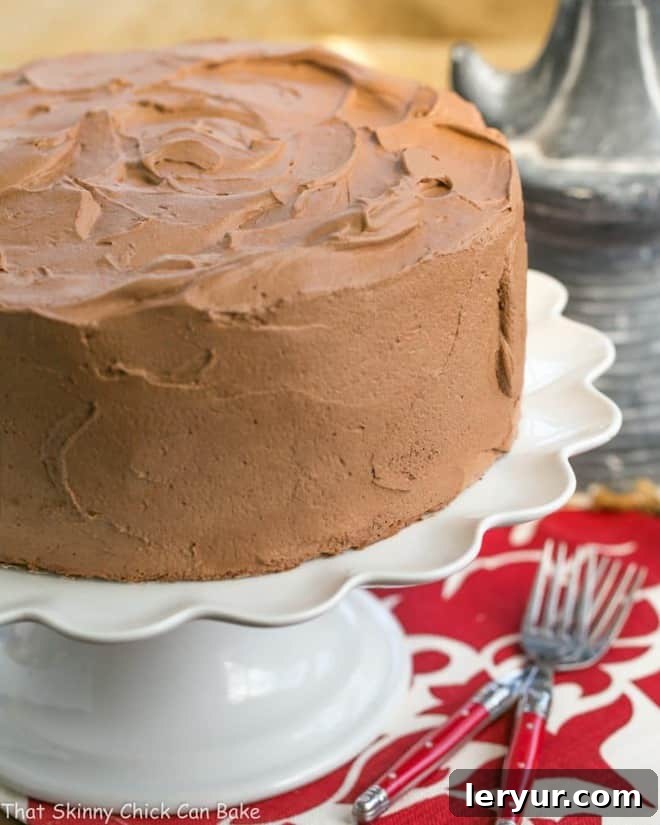 A whole Tunnel of Mousse Cake, frosted with chocolate mousse and garnished with chocolate shavings.