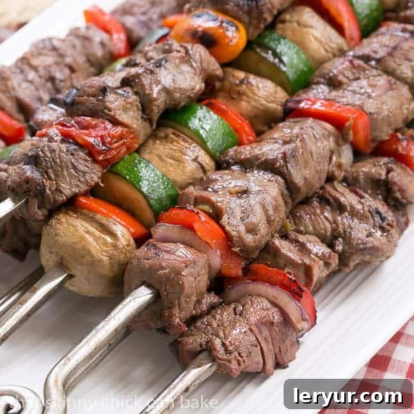 Beef Teriyaki Kabobs | Tender grilled beef and veggies flavored with an Asian marinade