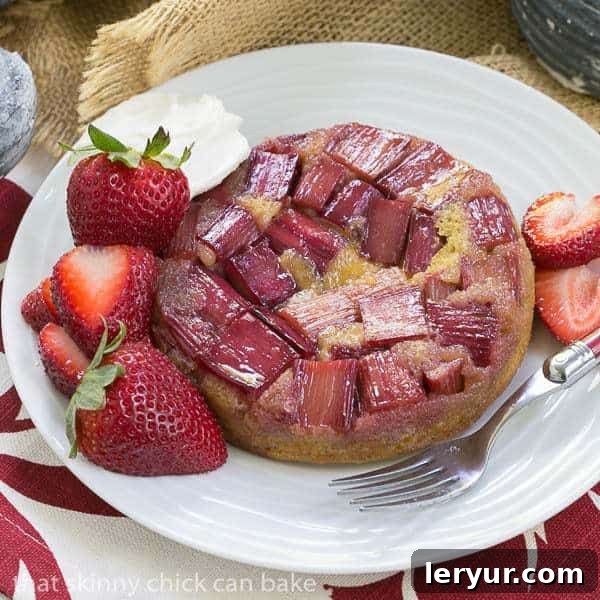 Rhubarb Upside Down Brown Sugar Cake - A seasonal French cake featuring rhubarb Luscious Rhubarb Upside Down Brown Sugar Cake, a seasonal French-inspired dessert