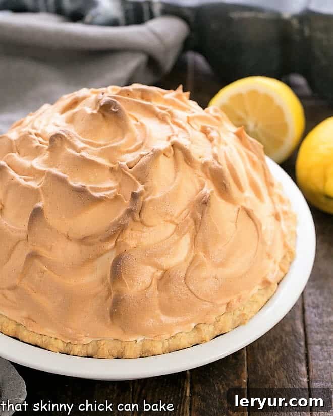 Mile High Lemon Meringue Perfection 2 Overhead view of the meringue topping on a mile high lemon meringue pie